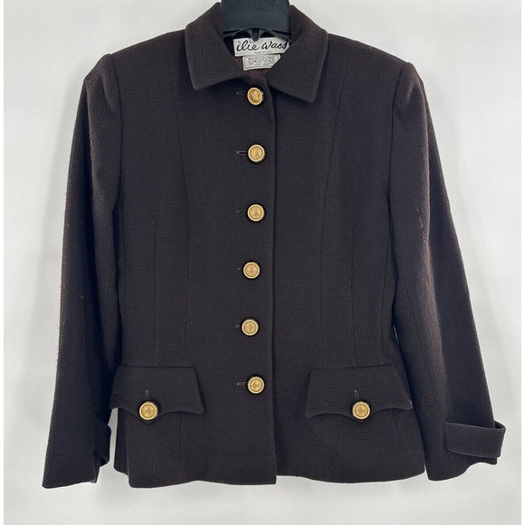 illie wac Jackets & Blazers - Ilie Wacs Blazer Knit Tweed Vtg Union Made Size 8 Career Office Classy Brown